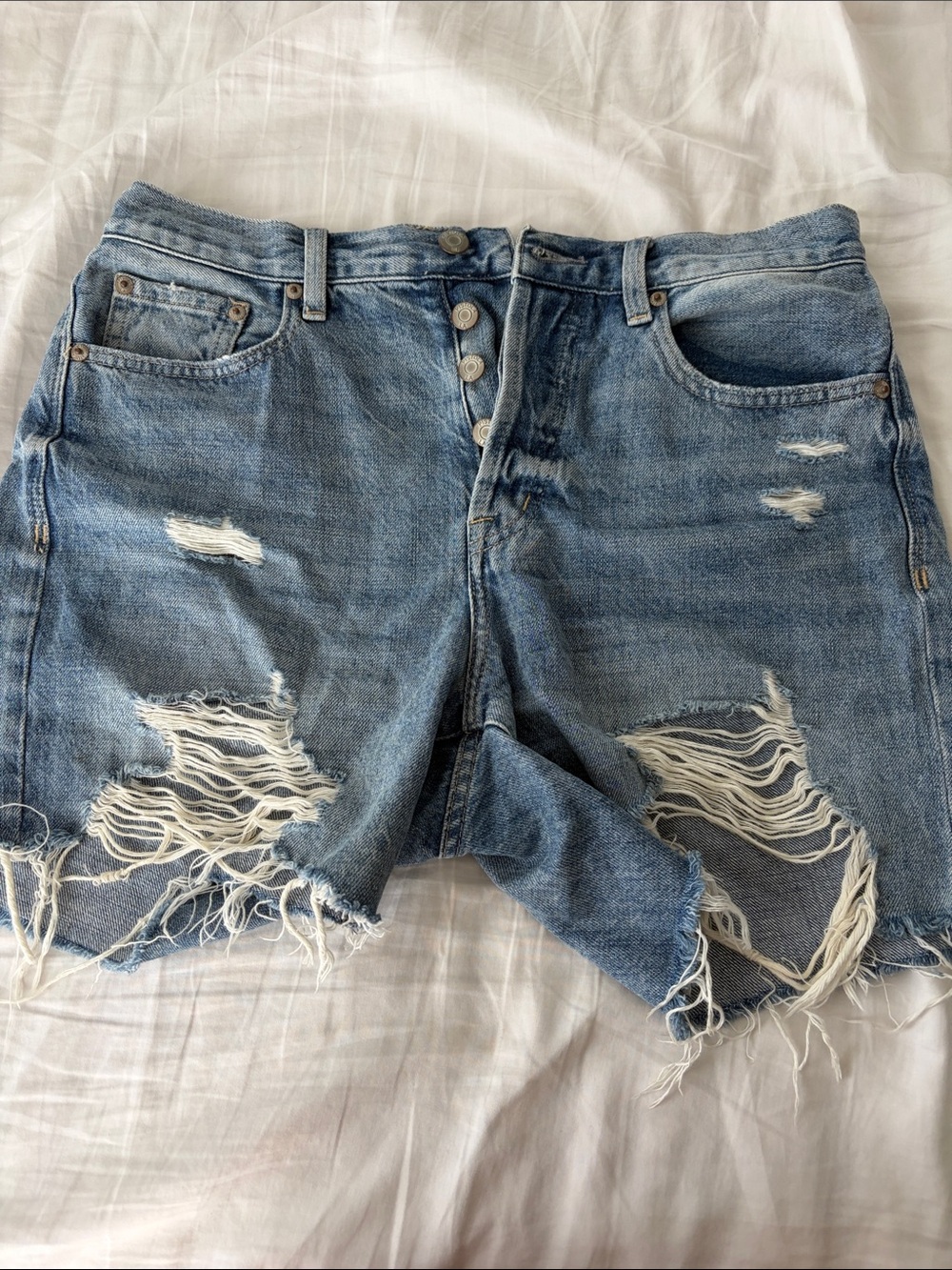 pistola Light Blue Distressed High-Rise Denim Shorts
